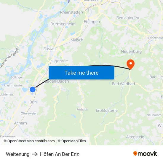 Weitenung to Höfen An Der Enz map