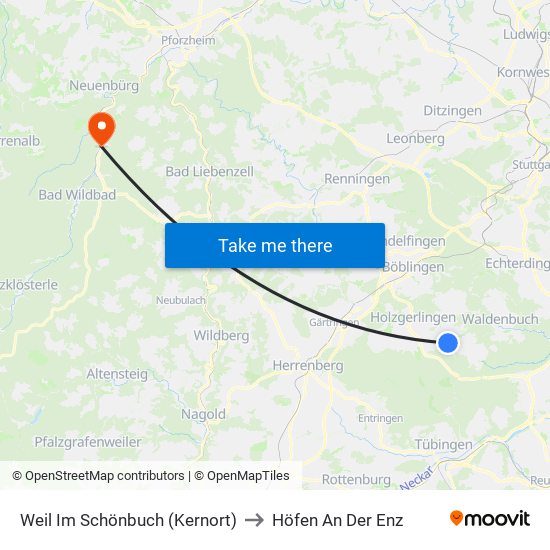 Weil Im Schönbuch (Kernort) to Höfen An Der Enz map