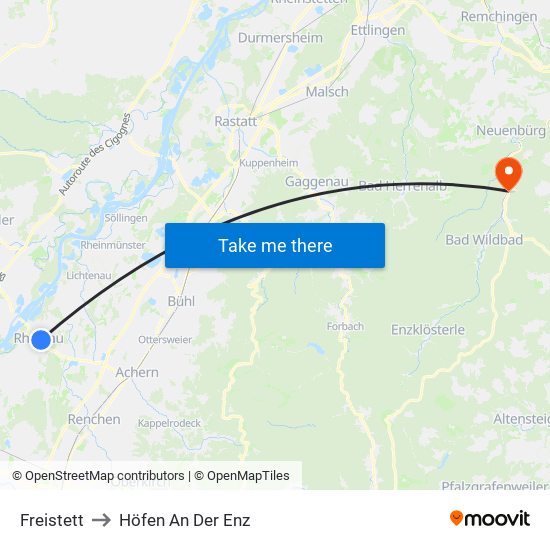Freistett to Höfen An Der Enz map