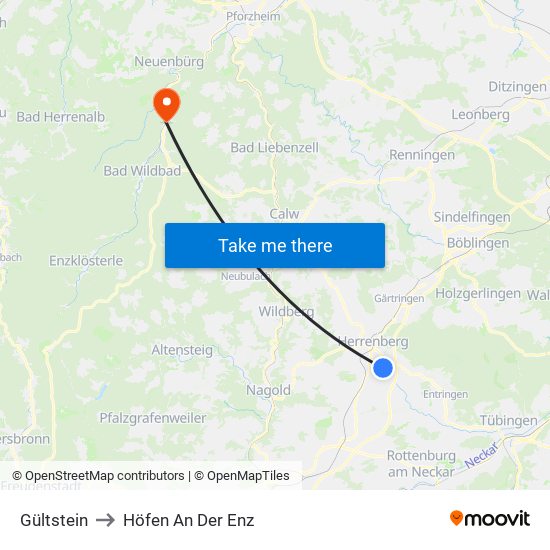 Gültstein to Höfen An Der Enz map