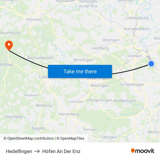 Hedelfingen to Höfen An Der Enz map