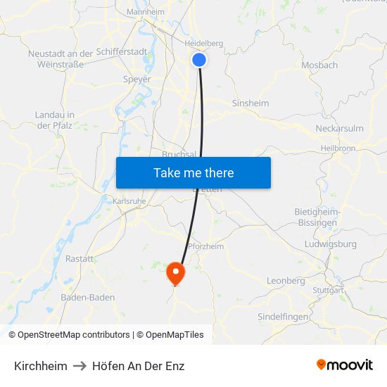 Kirchheim to Höfen An Der Enz map