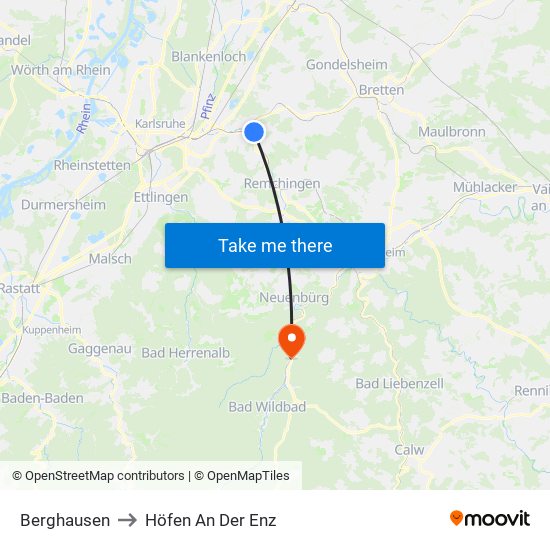 Berghausen to Höfen An Der Enz map