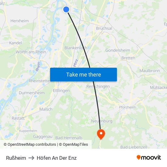 Rußheim to Höfen An Der Enz map