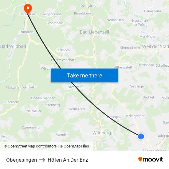 Oberjesingen to Höfen An Der Enz map