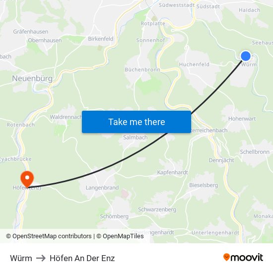 Würm to Höfen An Der Enz map