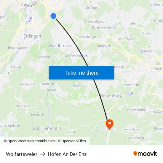 Wolfartsweier to Höfen An Der Enz map