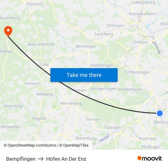 Bempflingen to Höfen An Der Enz map