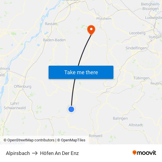 Alpirsbach to Höfen An Der Enz map