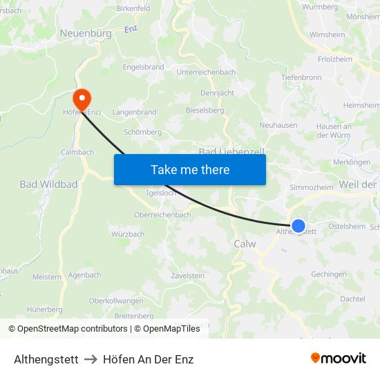 Althengstett to Höfen An Der Enz map