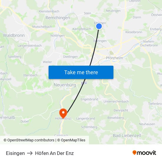 Eisingen to Höfen An Der Enz map