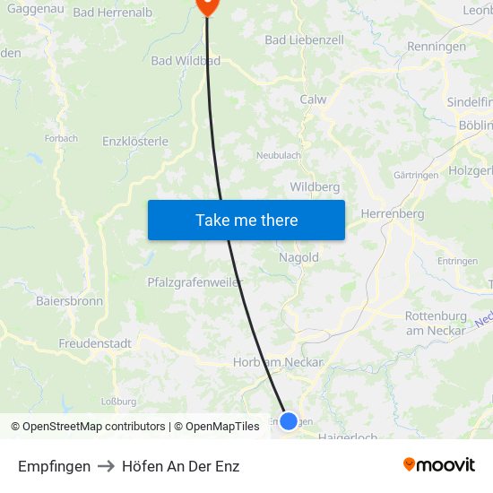 Empfingen to Höfen An Der Enz map