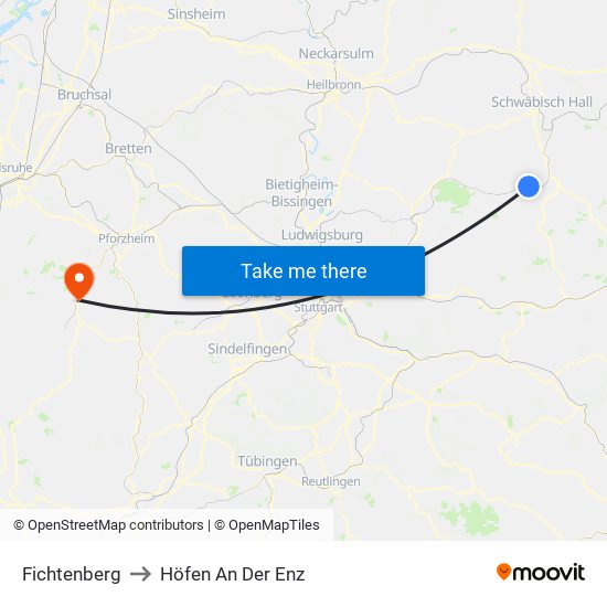 Fichtenberg to Höfen An Der Enz map