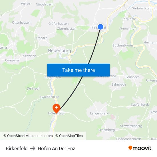 Birkenfeld to Höfen An Der Enz map