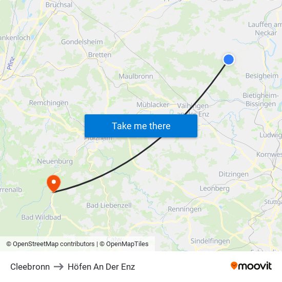Cleebronn to Höfen An Der Enz map
