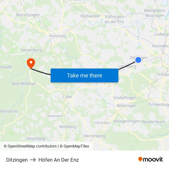 Ditzingen to Höfen An Der Enz map