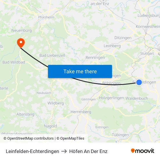 Leinfelden-Echterdingen to Höfen An Der Enz map