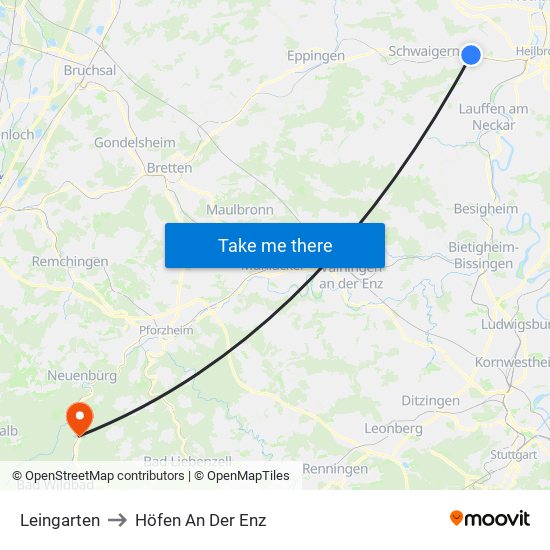 Leingarten to Höfen An Der Enz map