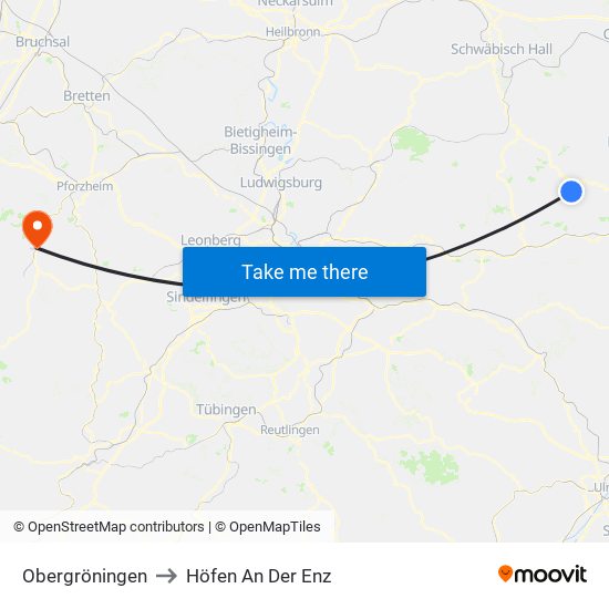 Obergröningen to Höfen An Der Enz map