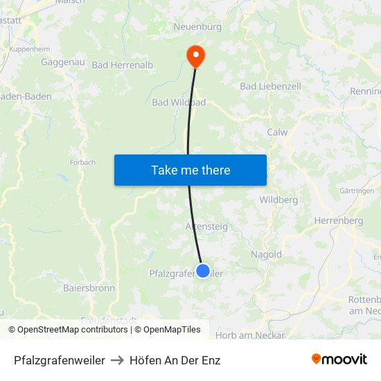 Pfalzgrafenweiler to Höfen An Der Enz map