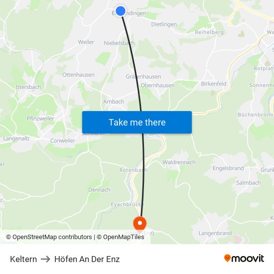 Keltern to Höfen An Der Enz map