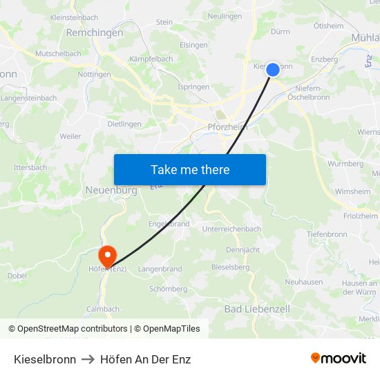 Kieselbronn to Höfen An Der Enz map