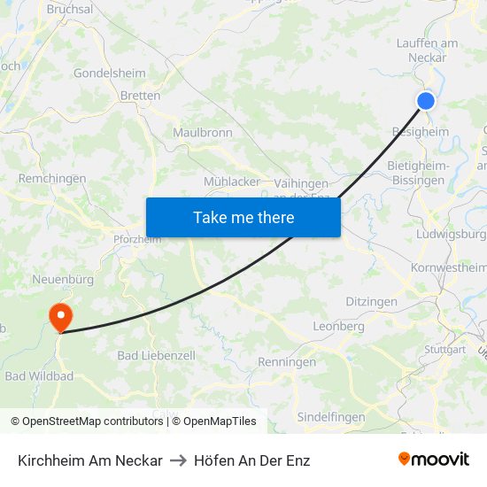 Kirchheim Am Neckar to Höfen An Der Enz map