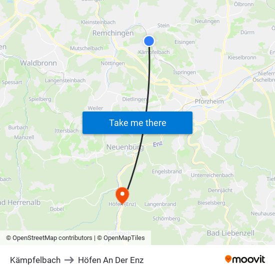 Kämpfelbach to Höfen An Der Enz map