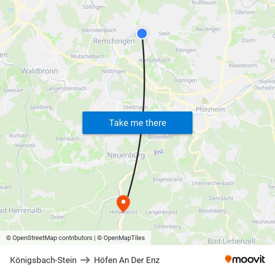 Königsbach-Stein to Höfen An Der Enz map