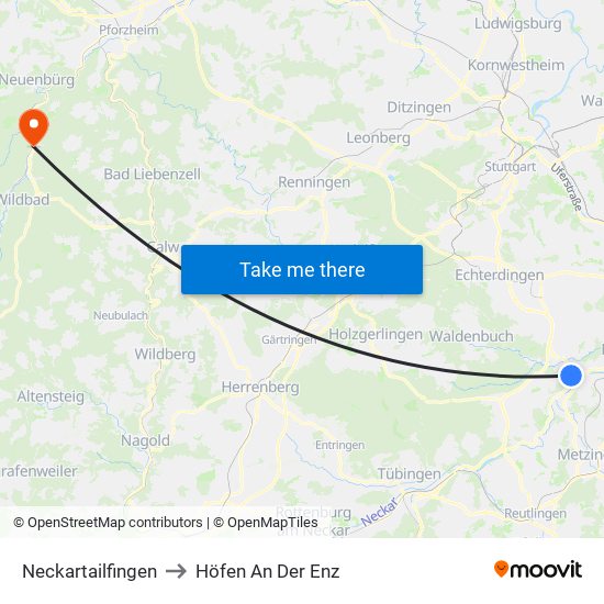 Neckartailfingen to Höfen An Der Enz map