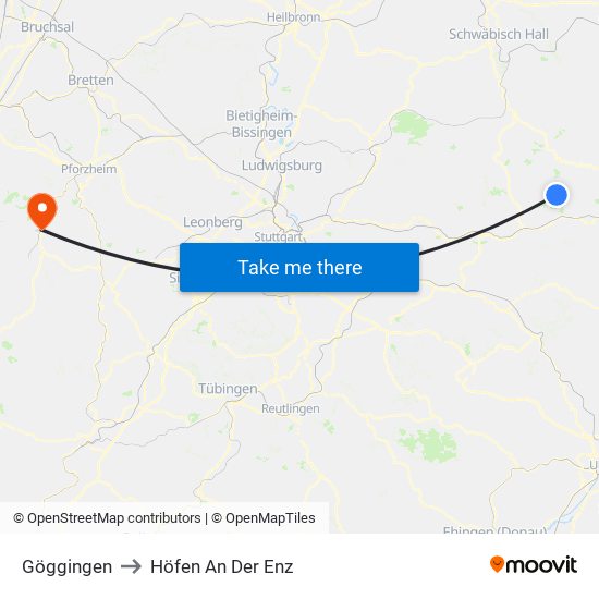 Göggingen to Höfen An Der Enz map