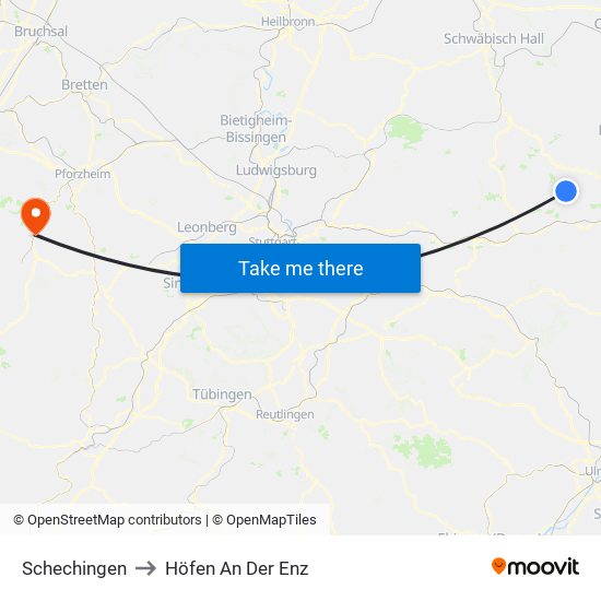 Schechingen to Höfen An Der Enz map