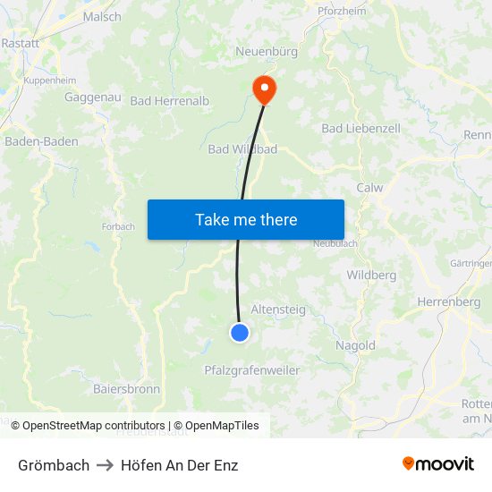 Grömbach to Höfen An Der Enz map