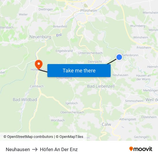 Neuhausen to Höfen An Der Enz map