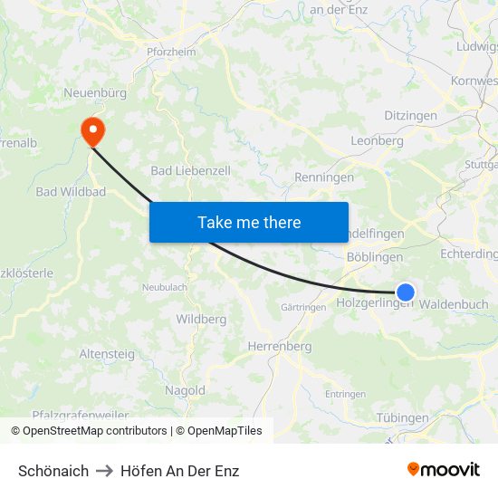 Schönaich to Höfen An Der Enz map