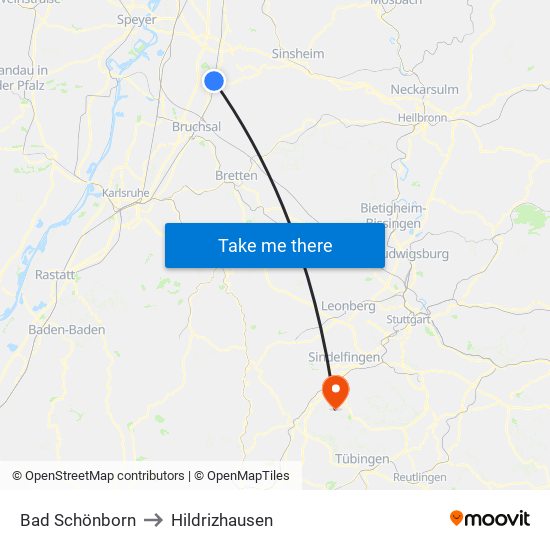 Bad Schönborn to Hildrizhausen map