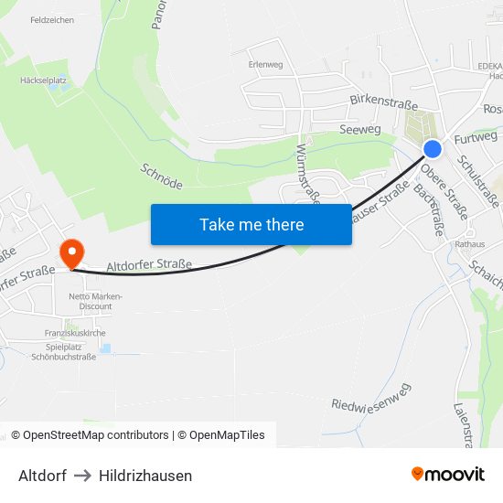 Altdorf to Hildrizhausen map