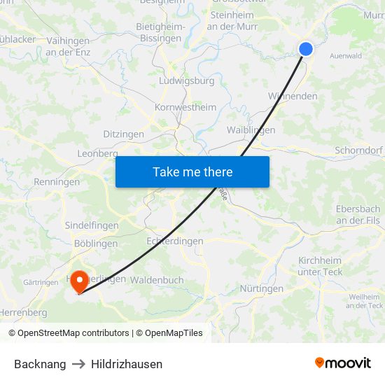 Backnang to Hildrizhausen map