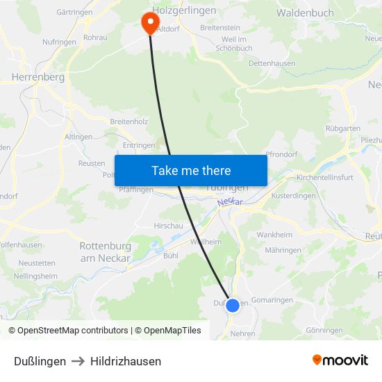 Dußlingen to Hildrizhausen map