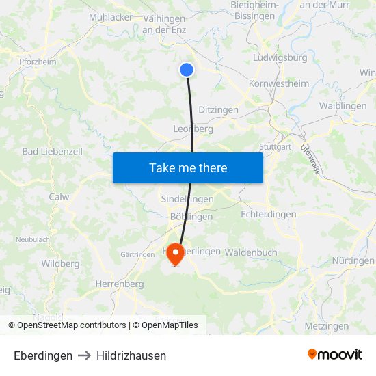 Eberdingen to Hildrizhausen map