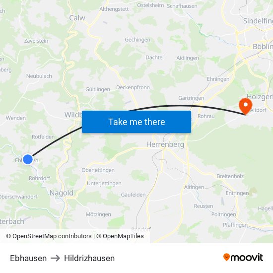 Ebhausen to Hildrizhausen map
