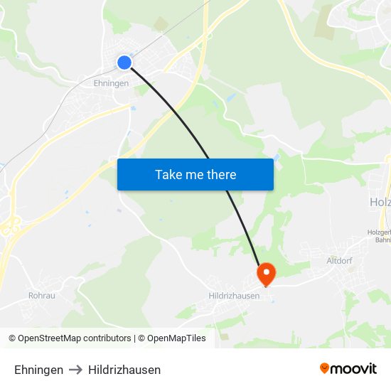 Ehningen to Hildrizhausen map