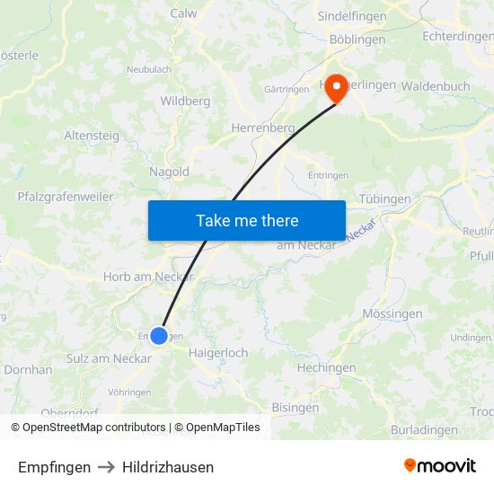 Empfingen to Hildrizhausen map