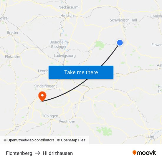 Fichtenberg to Hildrizhausen map