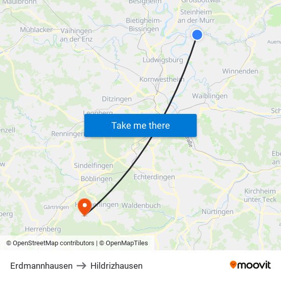 Erdmannhausen to Hildrizhausen map