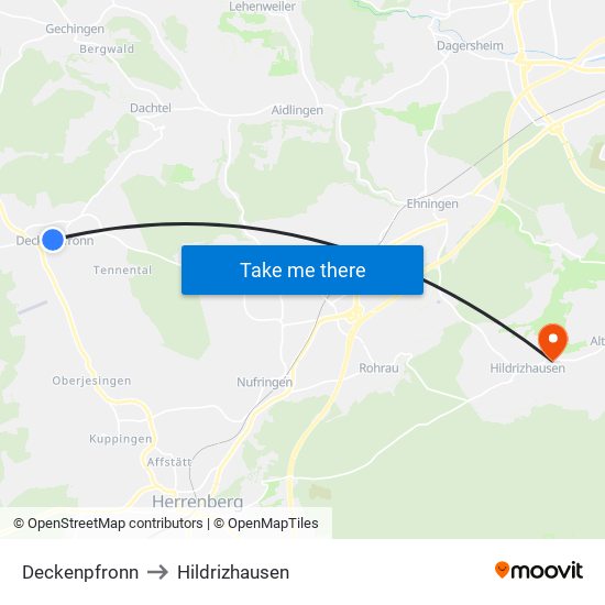 Deckenpfronn to Hildrizhausen map