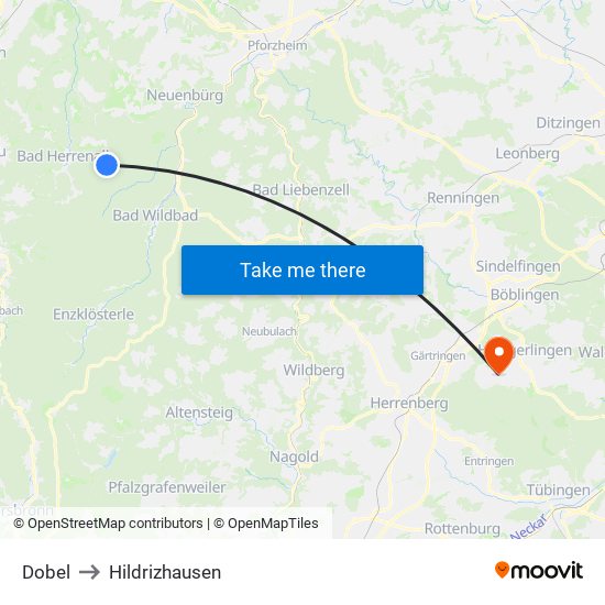 Dobel to Hildrizhausen map