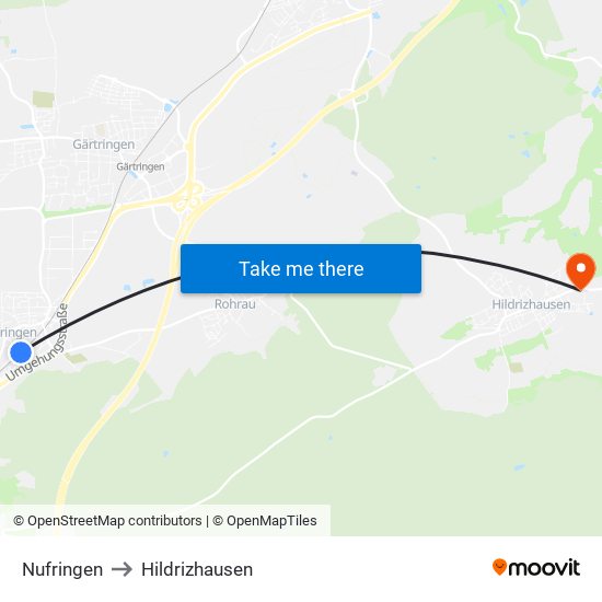 Nufringen to Hildrizhausen map