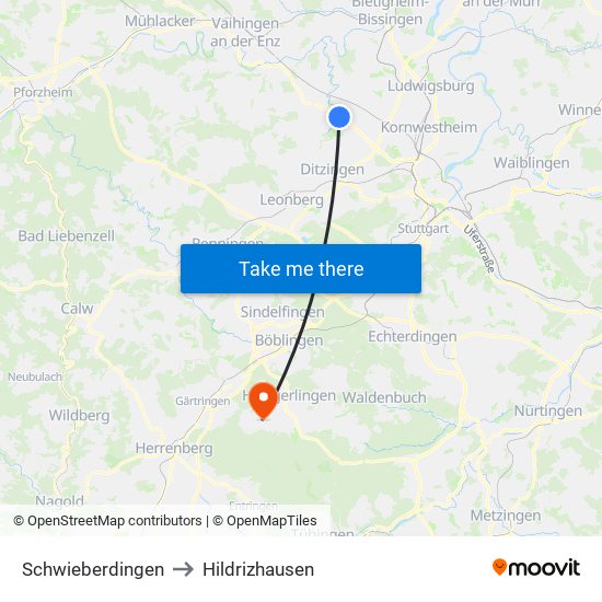 Schwieberdingen to Hildrizhausen map
