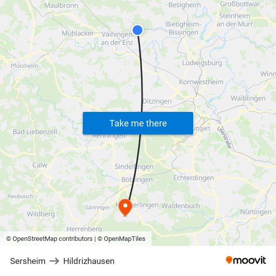 Sersheim to Hildrizhausen map